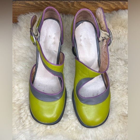 John Fluevog Mini Elif Size 9.5 Mary Jane Heels Olive/Gray/Purple DISCONTINUED - Picture 13 of 14